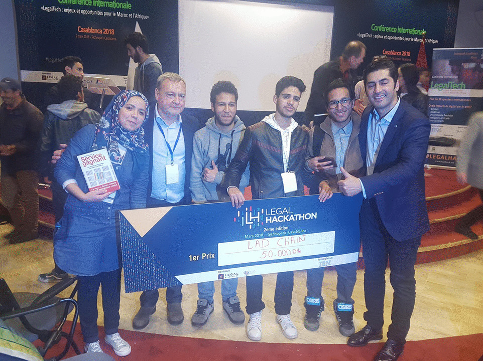 The LegalHack 2018 team on stage at Technopark Casablanca